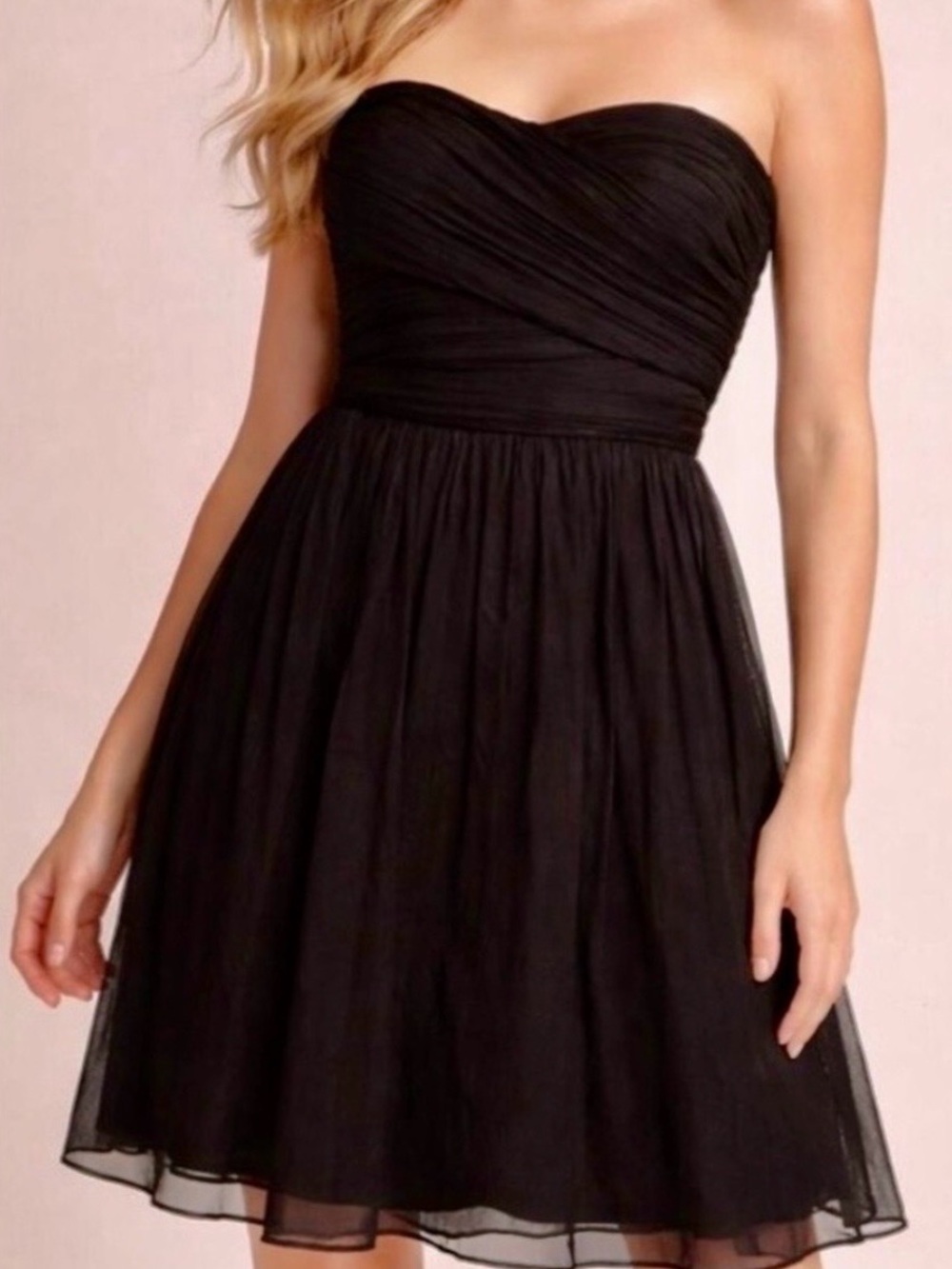 J.Crew 100% Silk Strapless Mini Dress Black Ruched Bodice Cocktail Party Size 2